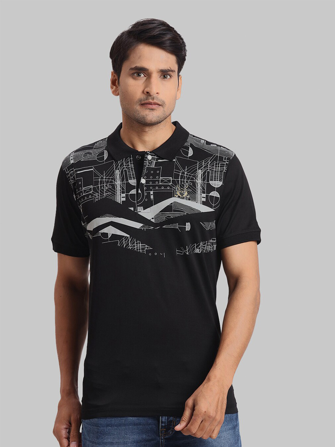 

ColorPlus Abstract Printed Cotton Polo Collar Short Sleeves Regular Fit T-shirt, Black