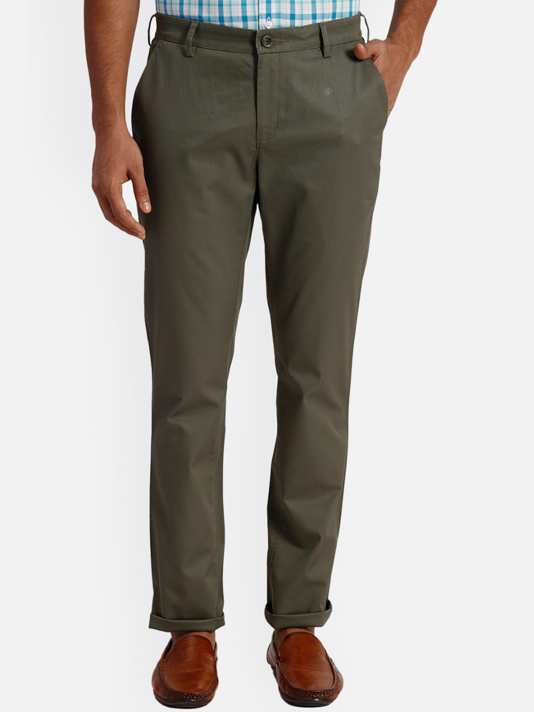 

ColorPlus Men Cotton Slim Fit Trousers, Green