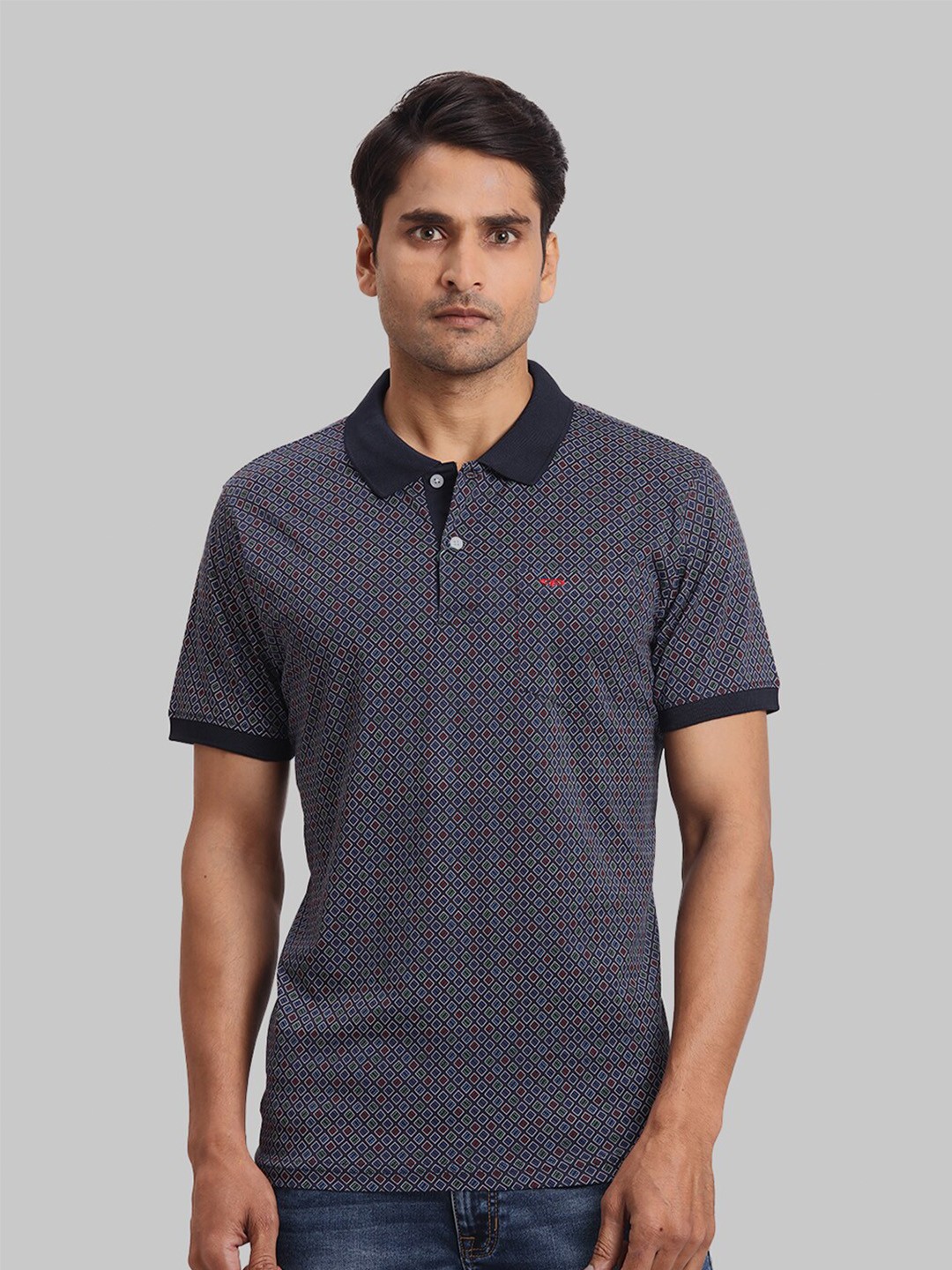 

ColorPlus Geometric Printed Polo Collar Regular Fit Cotton Casual T-shirt, Blue