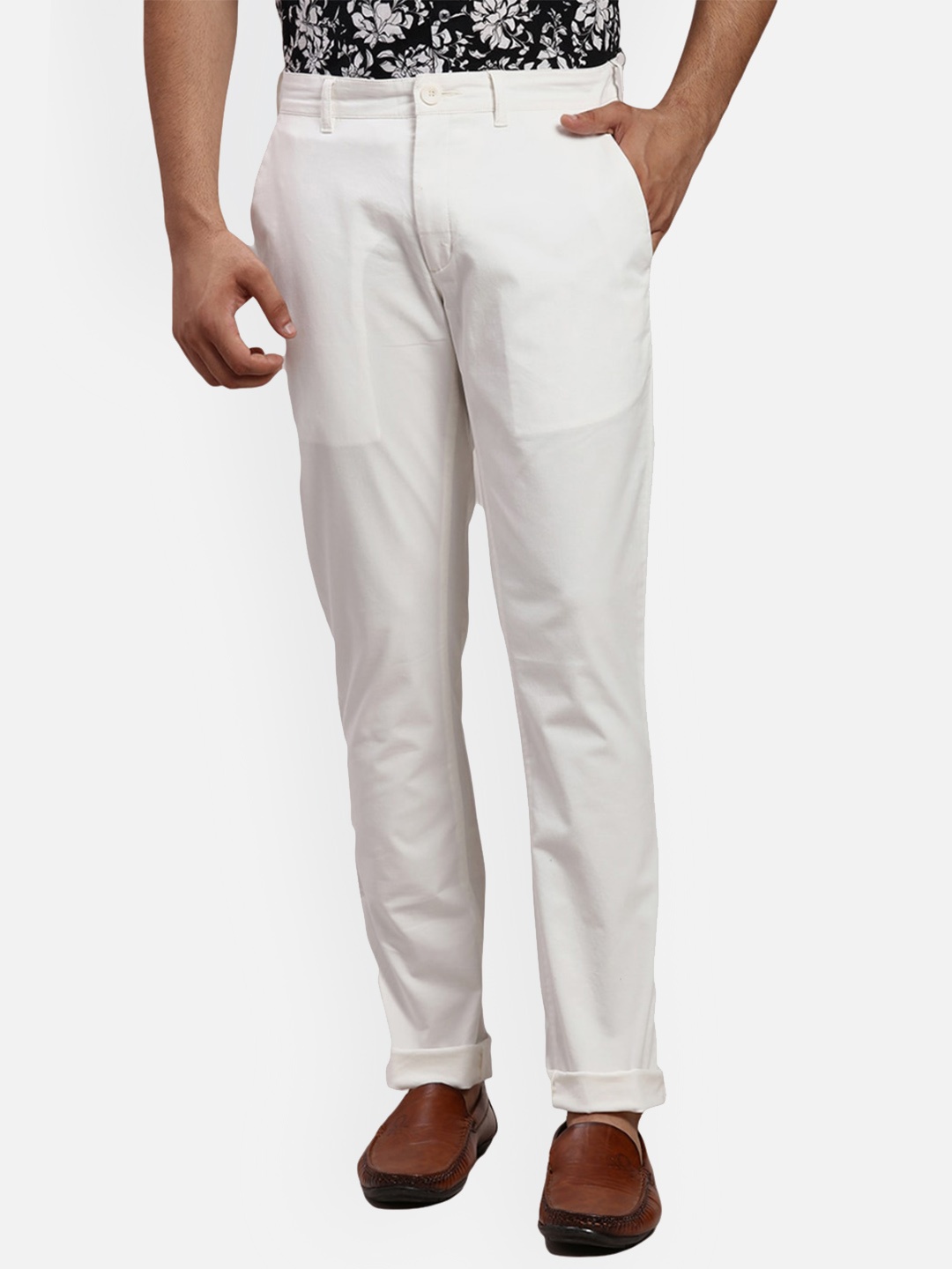 ColorPlus Men Slim Fit Mid-Rise Trousers, White