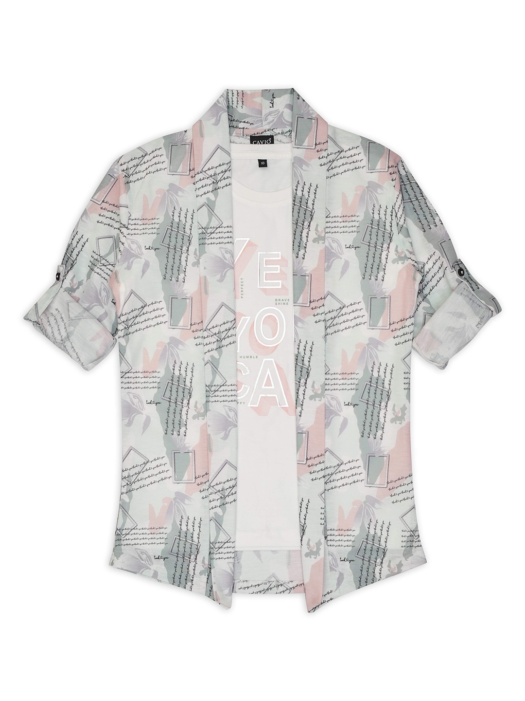 

CAVIO Boys Printed Pure Cotton T-shirt with Shrug, Sea green