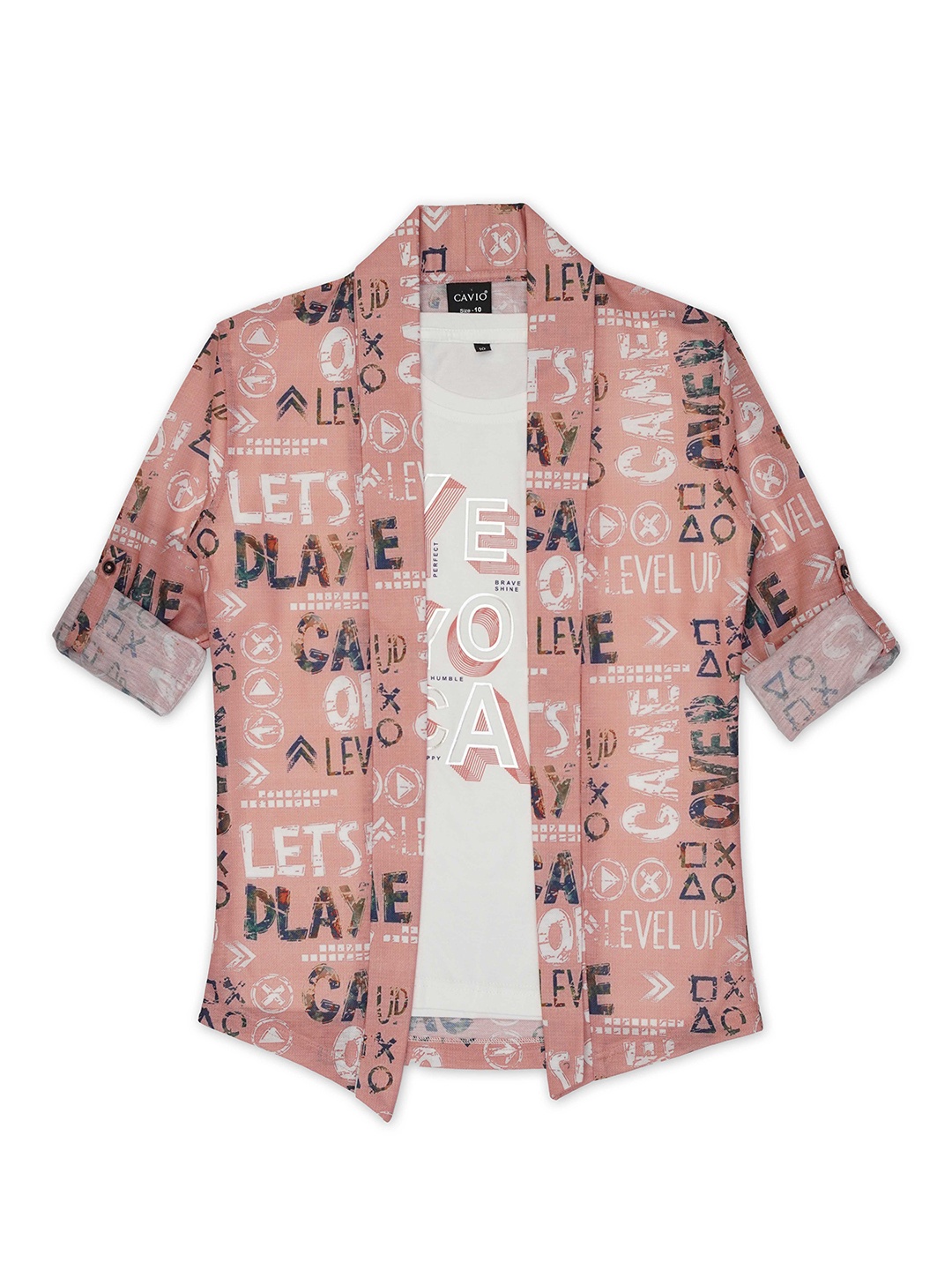

CAVIO Boys Typography Printed Pure Cotton T-shirt With Shrug, Rust
