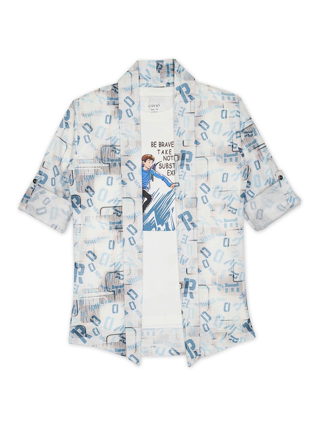 

CAVIO Boys Graphic Printed Pure Cotton T-shirt With Shrug, Blue