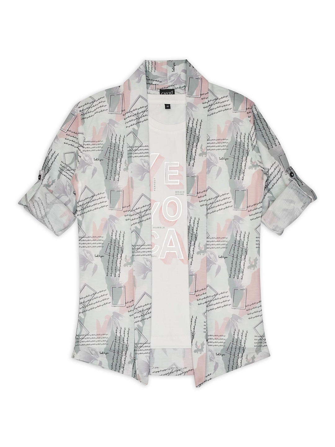 

CAVIO Boys Printed Pure Cotton T-shirt with Shrug, Sea green