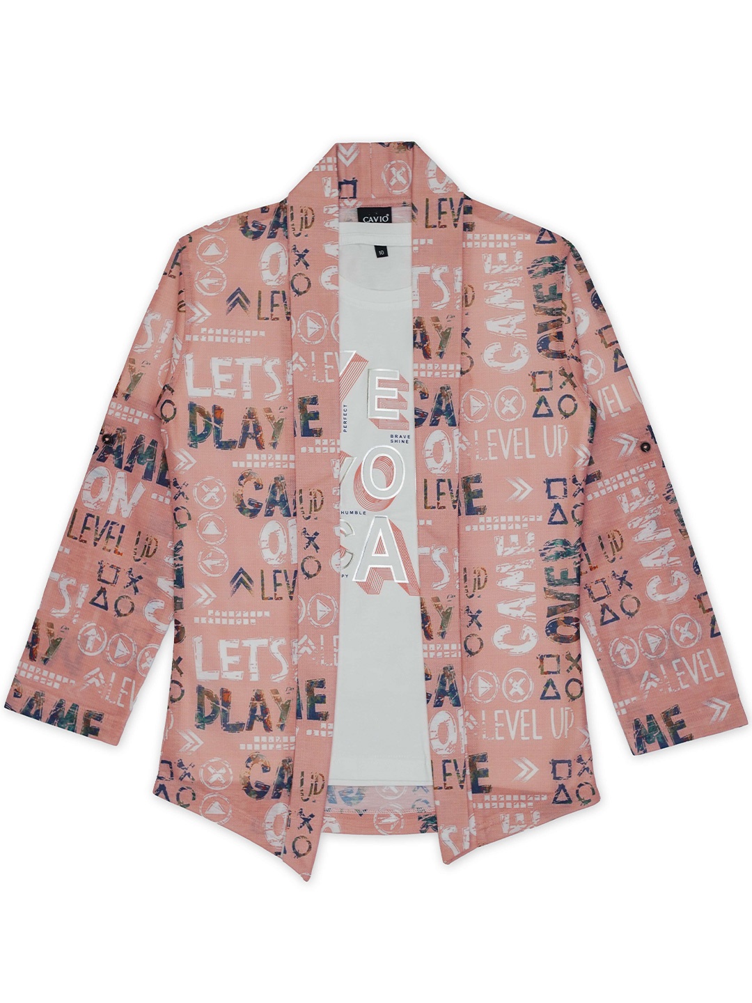 CAVIO Boys Typography Printed Pure Cotton T-shirt With Shrug, Rust