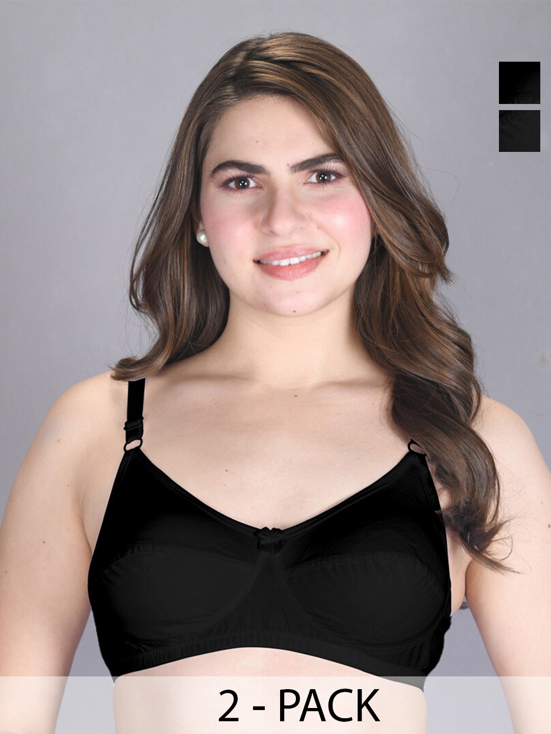 

LUX VENUS Pack Of 2 Cotton Everyday Bra Full Coverage All Day Comfort, Black