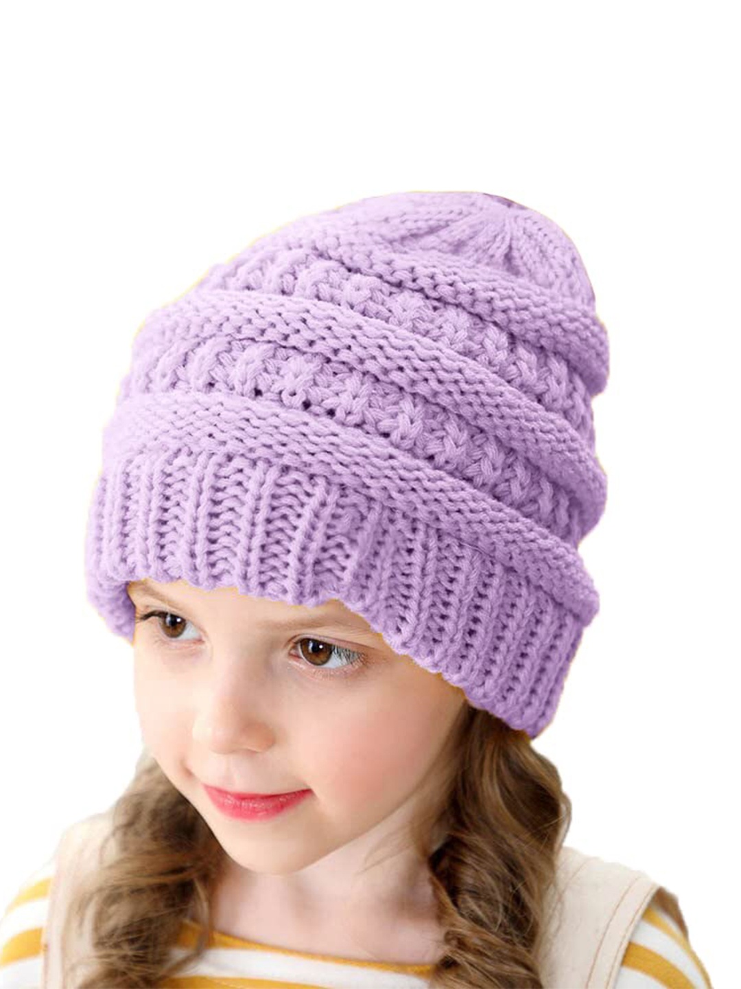 

SYGA Kids Self Design Woollen Beanie, Purple