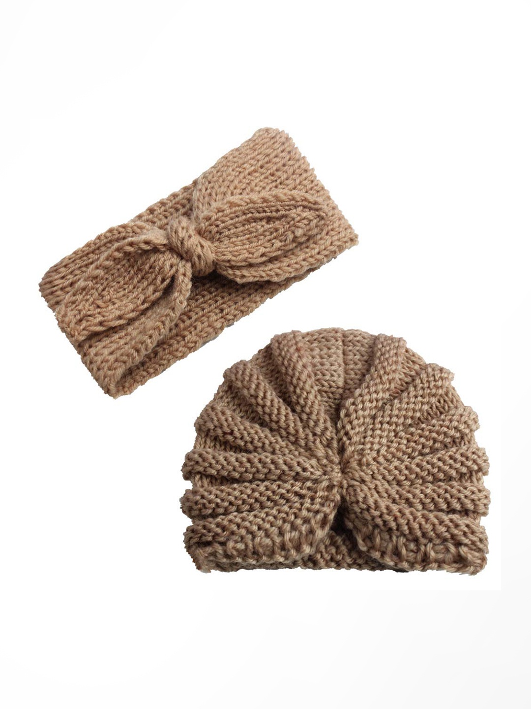 

SYGA Kids Pack of 2 Self Design Woollen Beanie, Coffee brown