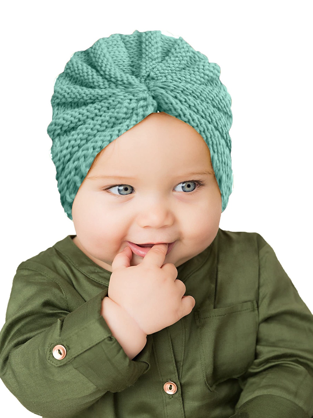 

SYGA Kids Self Design Knotted Woollen Beanie & Headband, Green