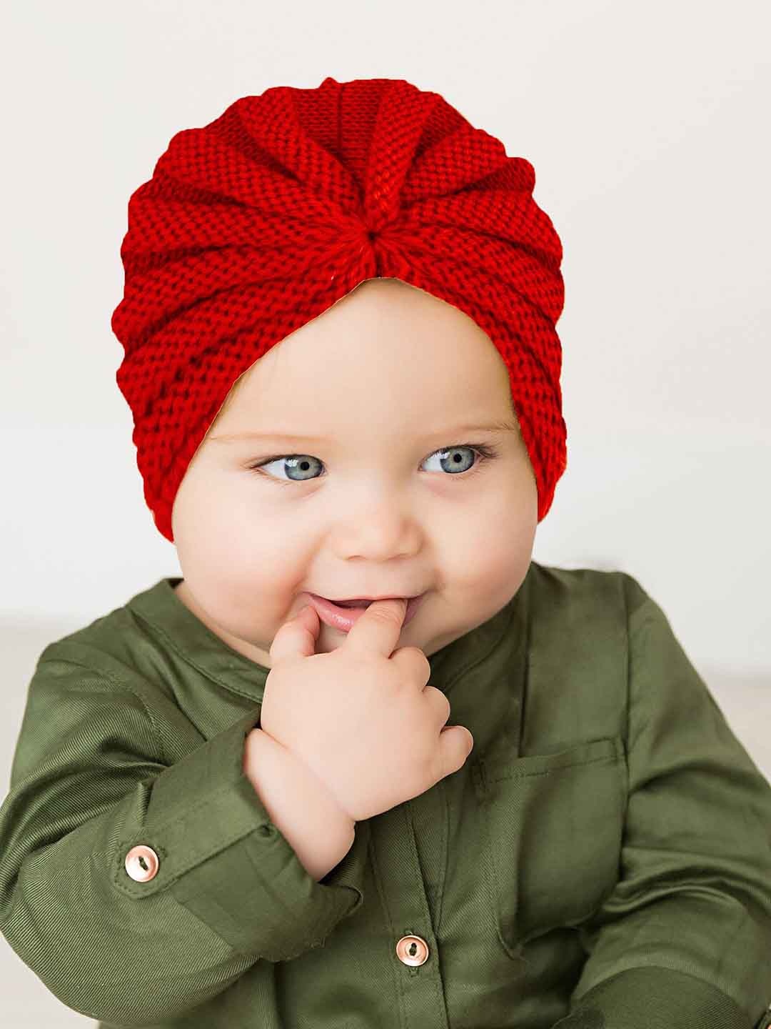 

SYGA Kids Self Design Bow Woolen Beanie Cap, Red