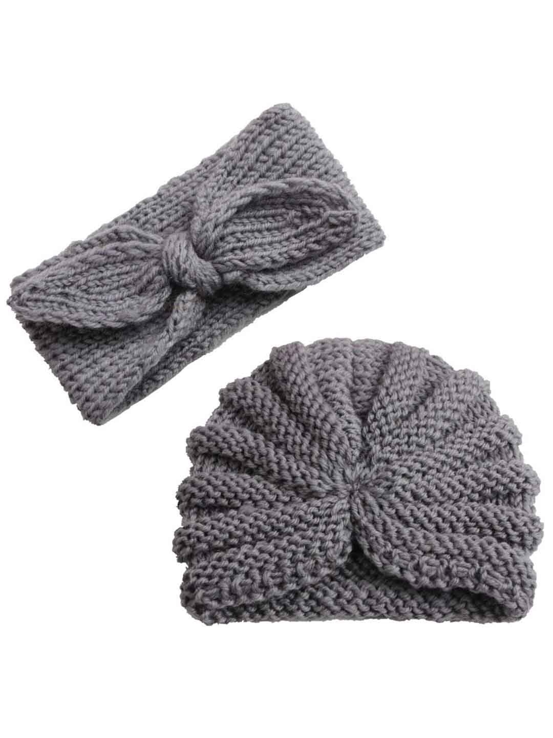 

SYGA Kids Self Design Knotted Woollen Beanie & Headband, Grey