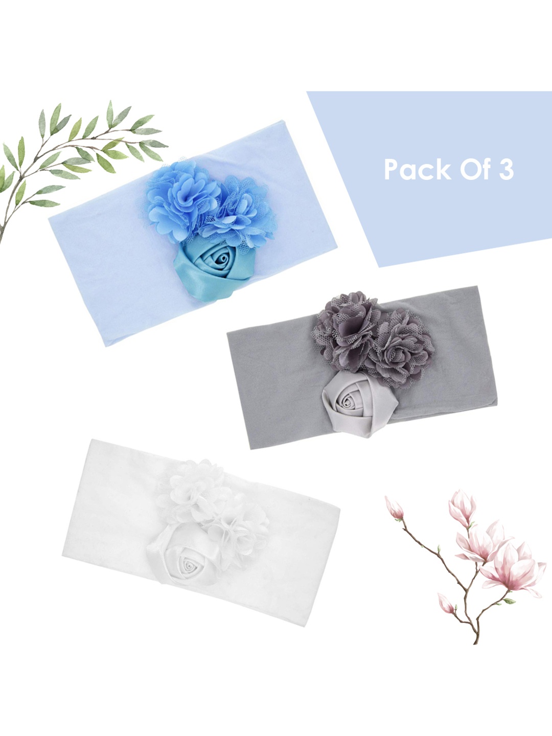 

SYGA Girls Set Of 3 Lightweight Stretchable Floral Headband, Blue