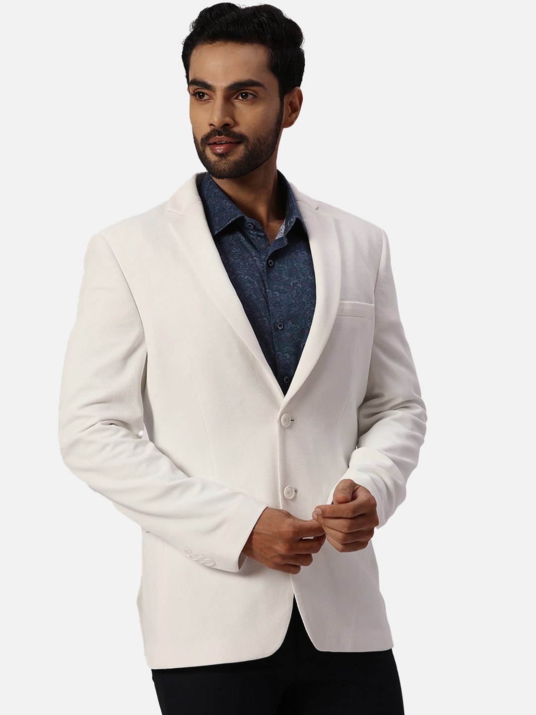 

Park Avenue Self-Design Notched Lapel Super Slim-Fit Single Breasted Formal Blazer, White