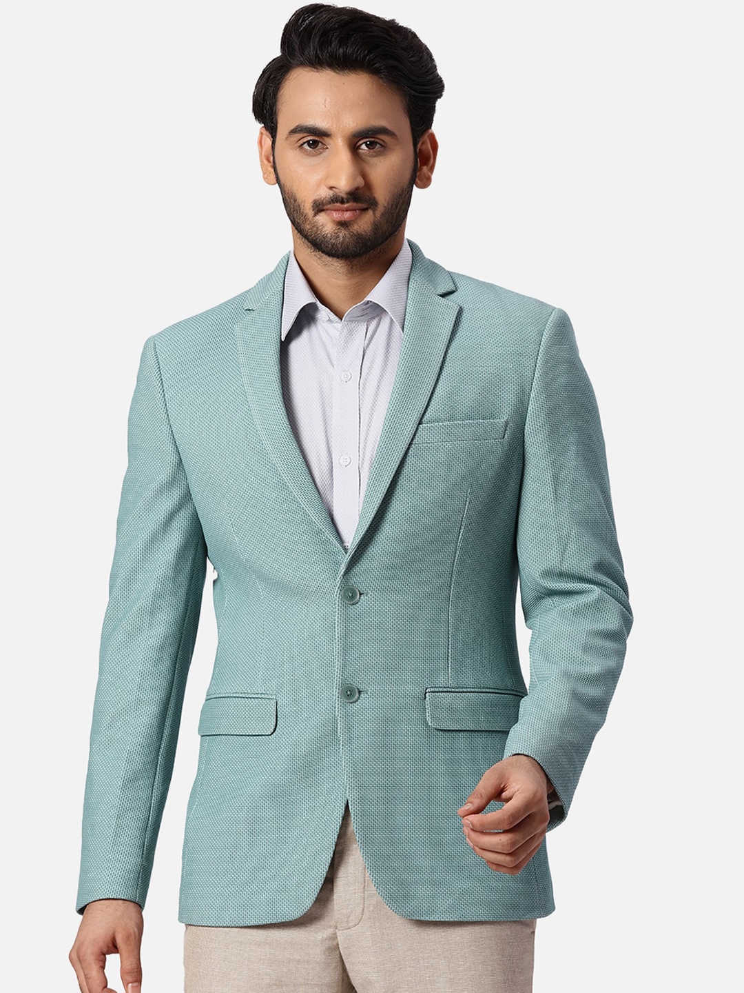 

Park Avenue Self-Design Super Slim-Fit Single Breasted Formal Blazer, Blue