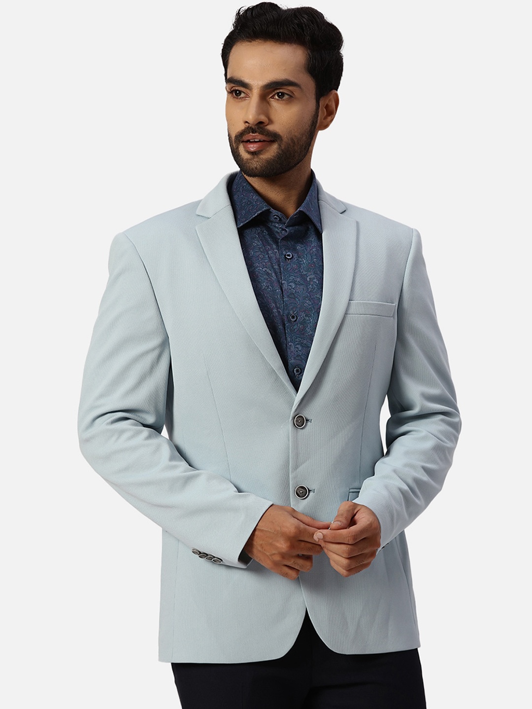 

Park Avenue Self-Design Super Slim-Fit Single Breasted Formal Blazer, Blue