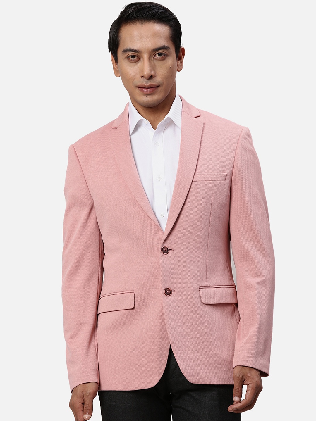 

Park Avenue Self-Design Super Slim-Fit Notched Lapel Single Breasted Formal Blazer, Red