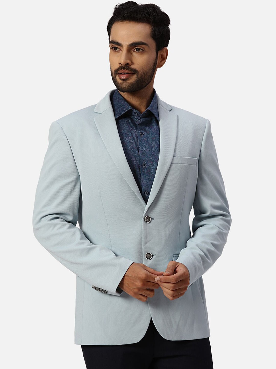 

Park Avenue Self-Design Super Slim-Fit Single Breasted Formal Blazer, Blue