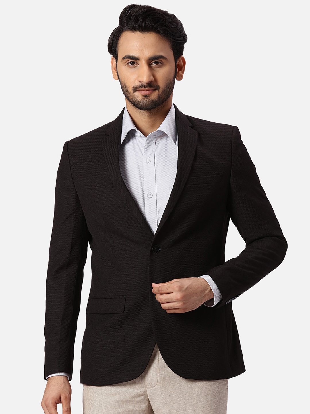 

Park Avenue Self-Design Super Slim-Fit Single Breasted Formal Blazer, Black