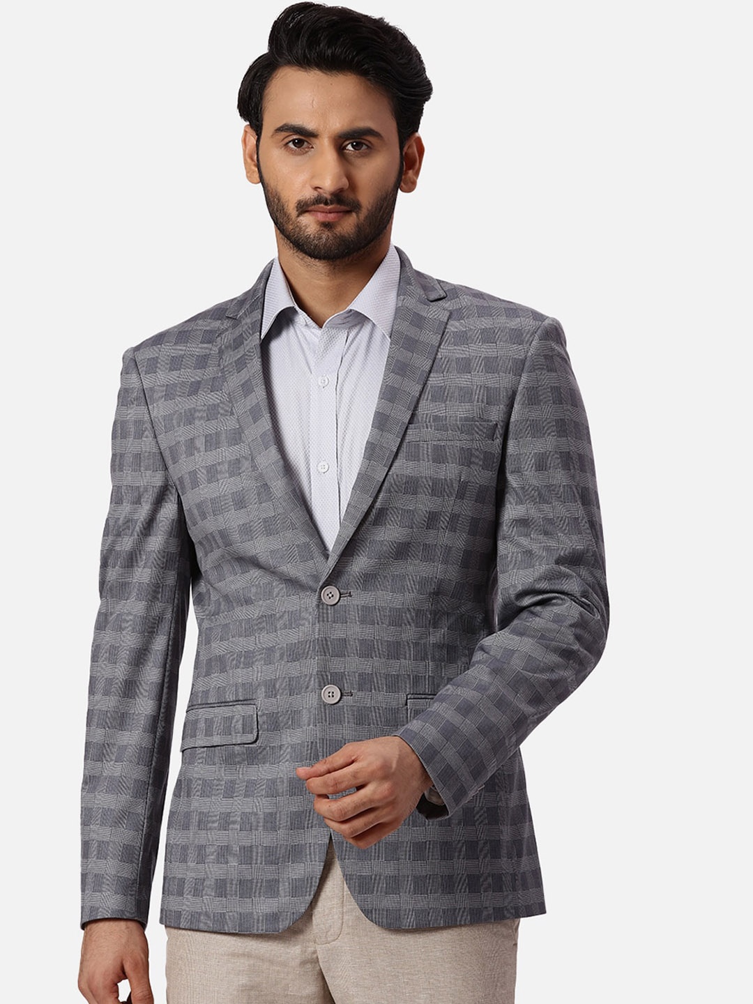 

Park Avenue Printed Super Slim-Fit Single Breasted Formal Blazer, Grey