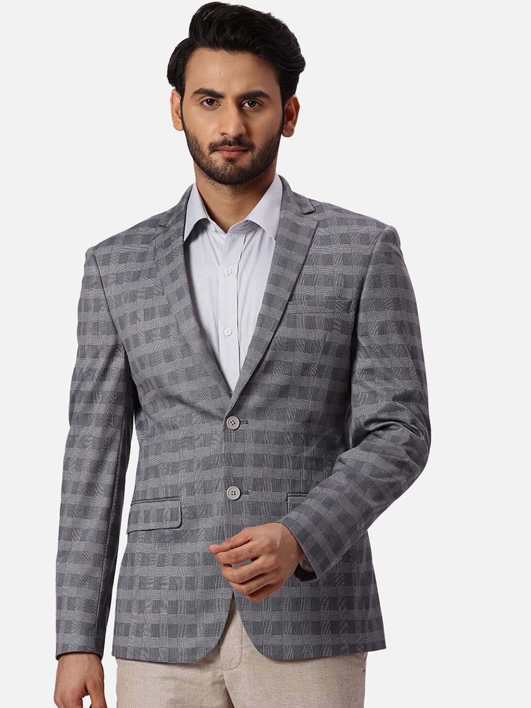 

Park Avenue Printed Super Slim-Fit Single Breasted Formal Blazer, Grey