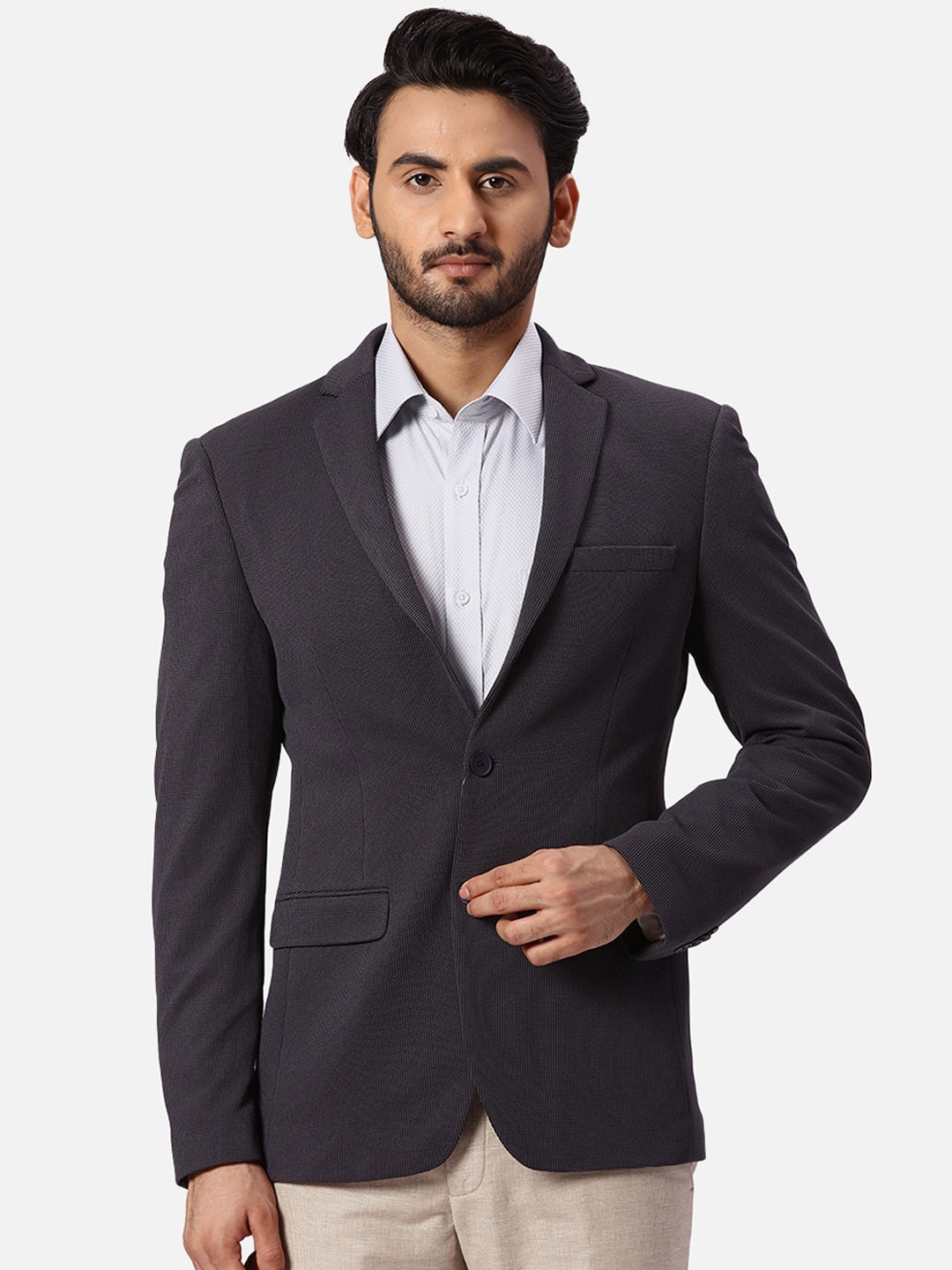 

Park Avenue Self-Design Super Slim-Fit Single Breasted Formal Blazer, Grey