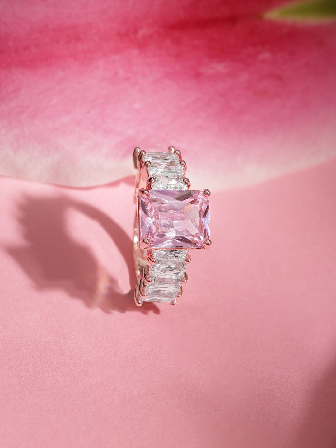 

Rubans Rose Gold-Plated Zircon Studded Finger Ring