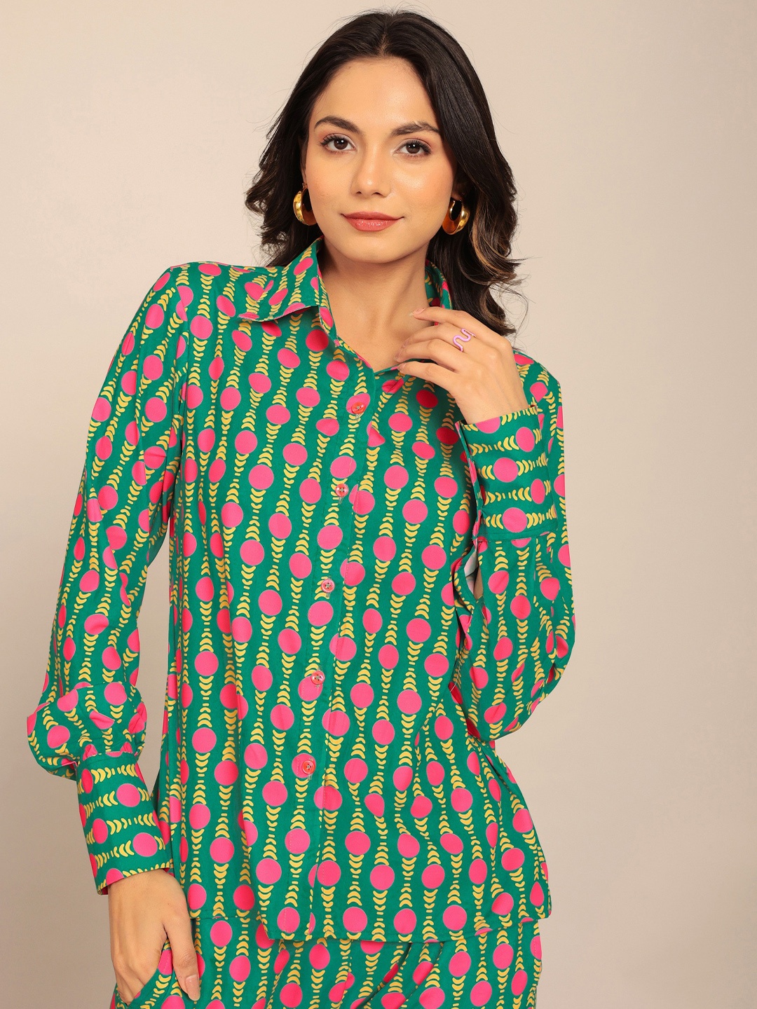 

KAORI BY SHREYA AGARWAL Bliss Abstract Printed Comfort Opaque Casual Shirt, Sea green