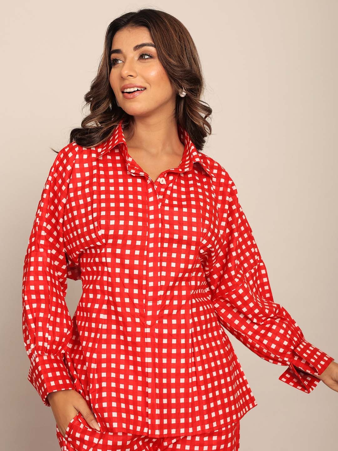 

KAORI BY SHREYA AGARWAL Spread Collar Comfort Geometric Printed Casual Cotton Shirt, Red