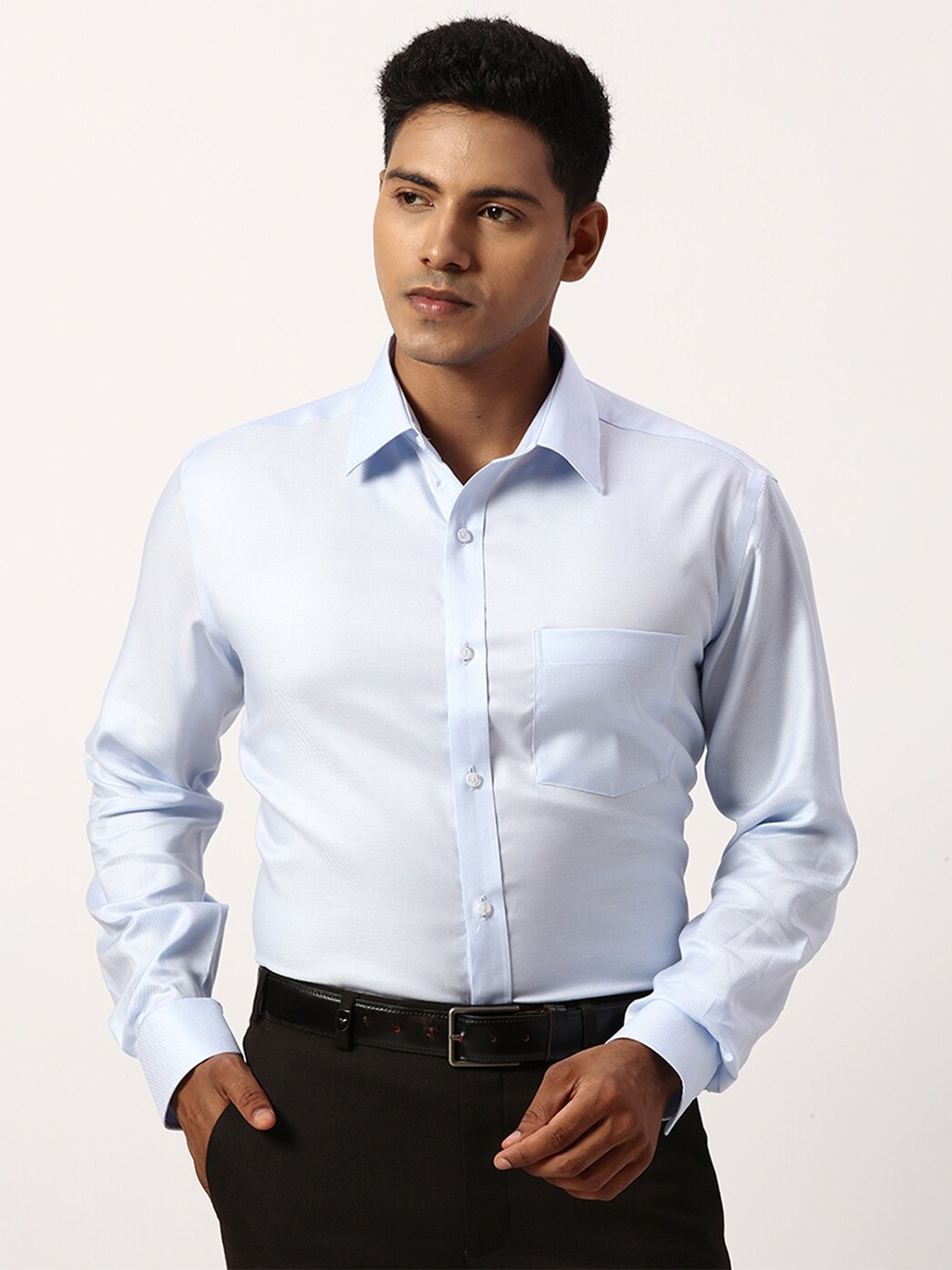 

Park Avenue Spread Collar Long Sleeves Regular Fit Cotton Formal Shirt, Blue