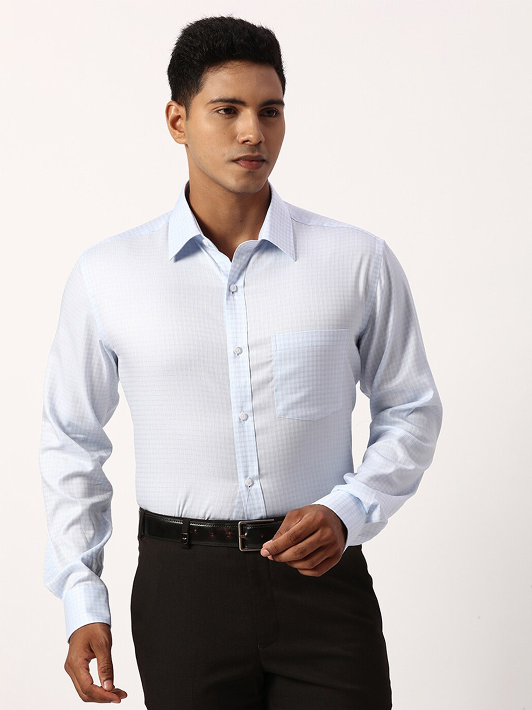 

Park Avenue Spread Collar Long Sleeves Regular Fit Cotton Formal Shirt, Blue