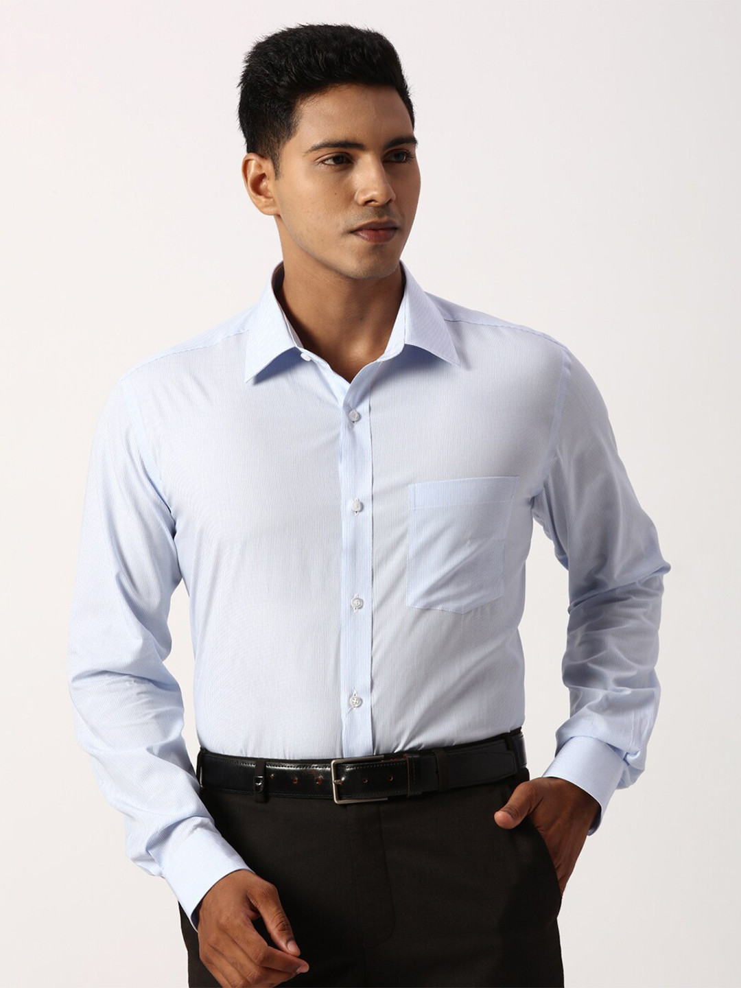 

Park Avenue Spread Collar long Sleeves Regular Fit Formal Shirt, Blue