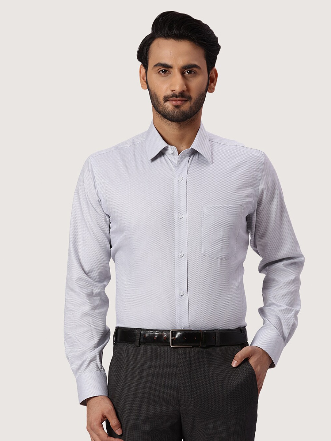

Park Avenue spread collar Long Sleeves Self Design Cotton Formal Shirt, Grey