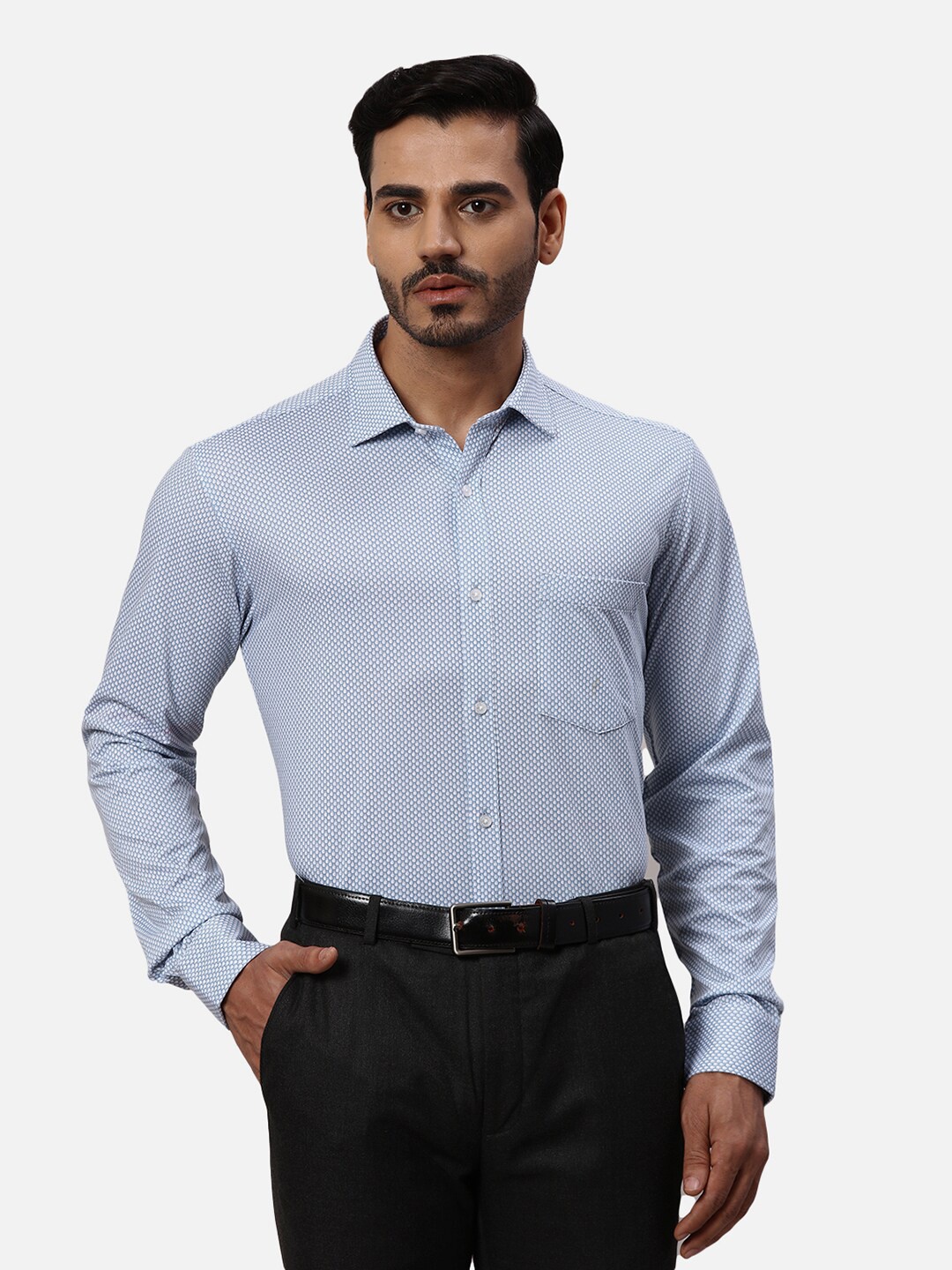 

Park Avenue Spread Collar long Sleeves Slim Fit Formal Shirt, Blue