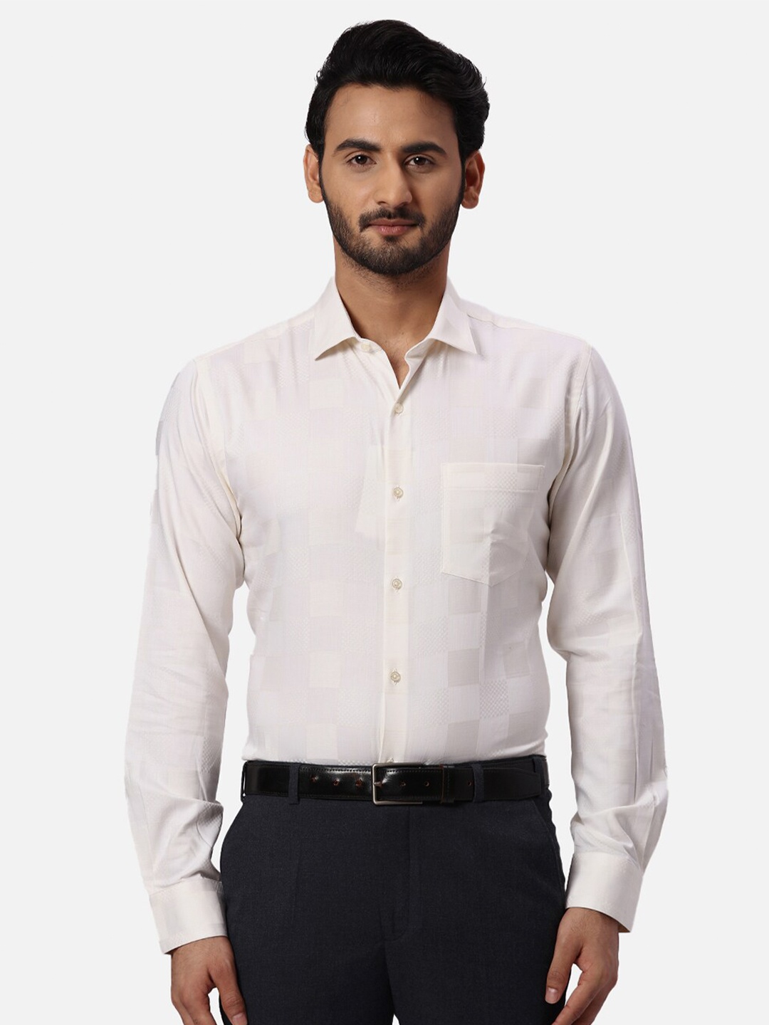 

Park Avenue Spread Collar Long Sleeves Slim Fit Cotton Formal Shirt, Yellow