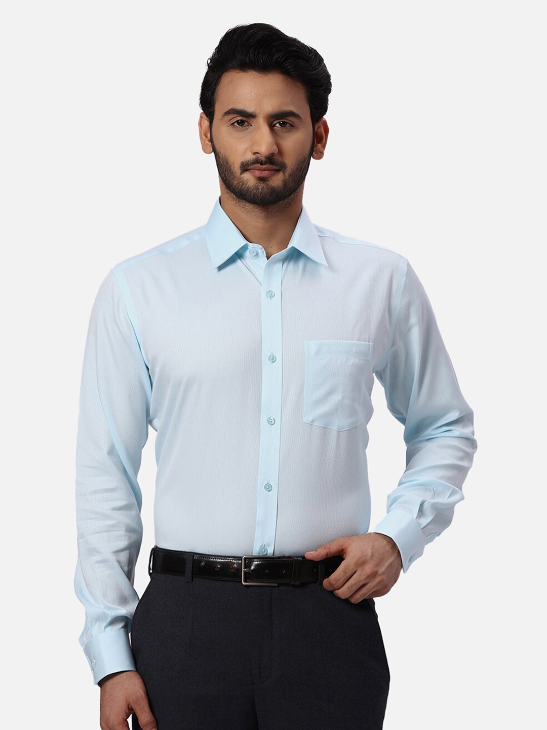

Park Avenue Self Design Spread Collar Cotton Formal Shirt, Green