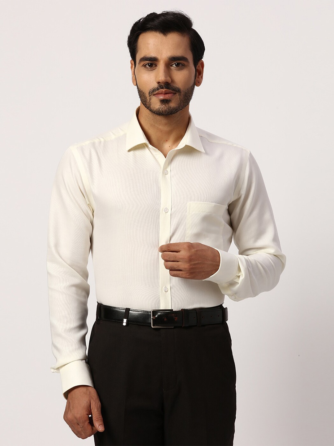 

Park Avenue Spread Collar Long Sleeves Slim Fit Formal Shirt, Yellow