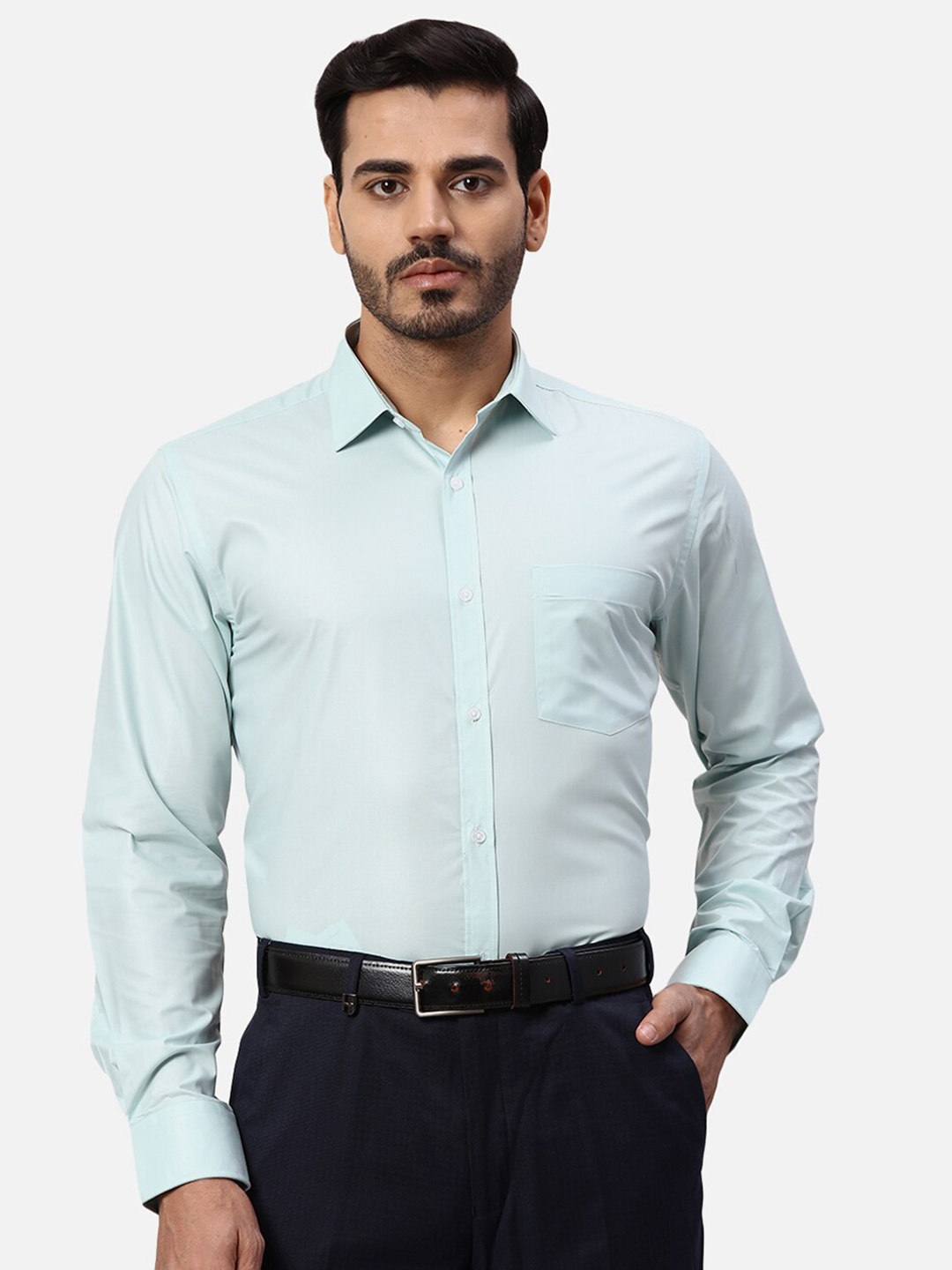 

Park Avenue Spread Collar Slim Fit Curved Formal Shirt, Green