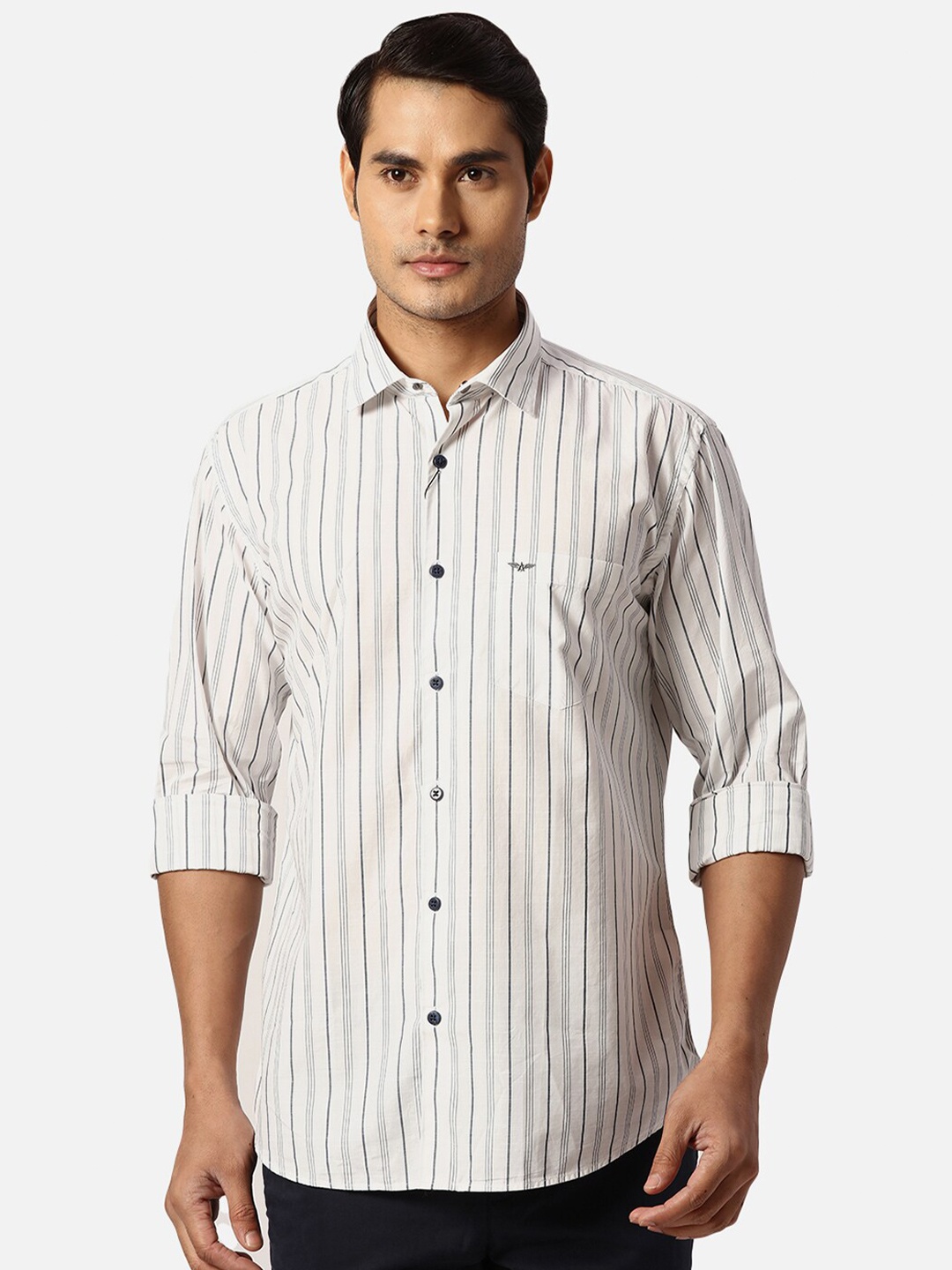 

Park Avenue Slim Fit Cotton Striped Casual Shirt, White