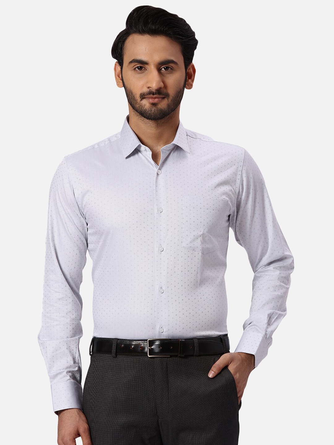 

Park Avenue Textured Slim Fit Cotton Formal Shirt, Grey