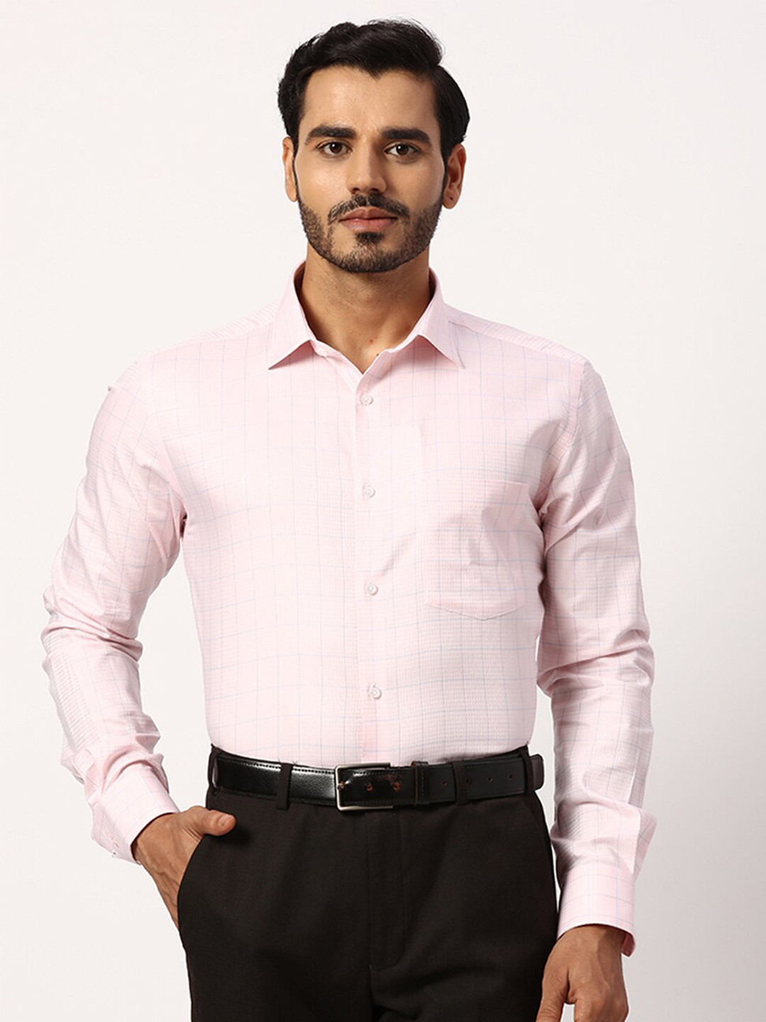 

Park Avenue Slim Fit Grid Tattersall Checks Cotton Formal Shirt, Red