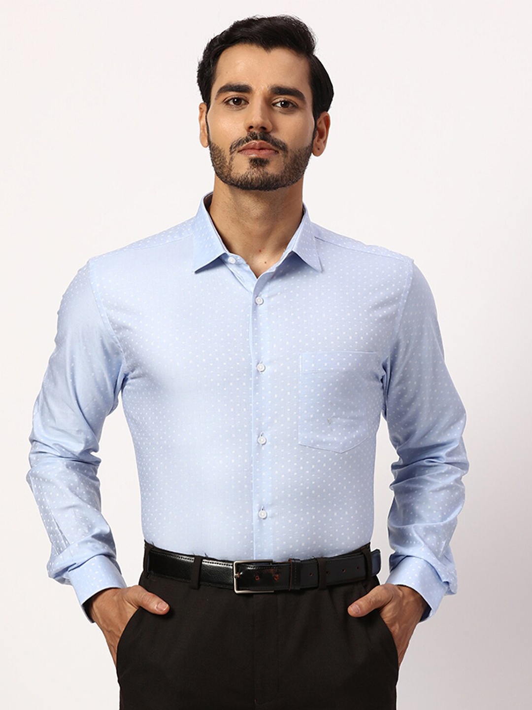 

Park Avenue Textured Slim Fit Cotton Formal Shirt, Blue