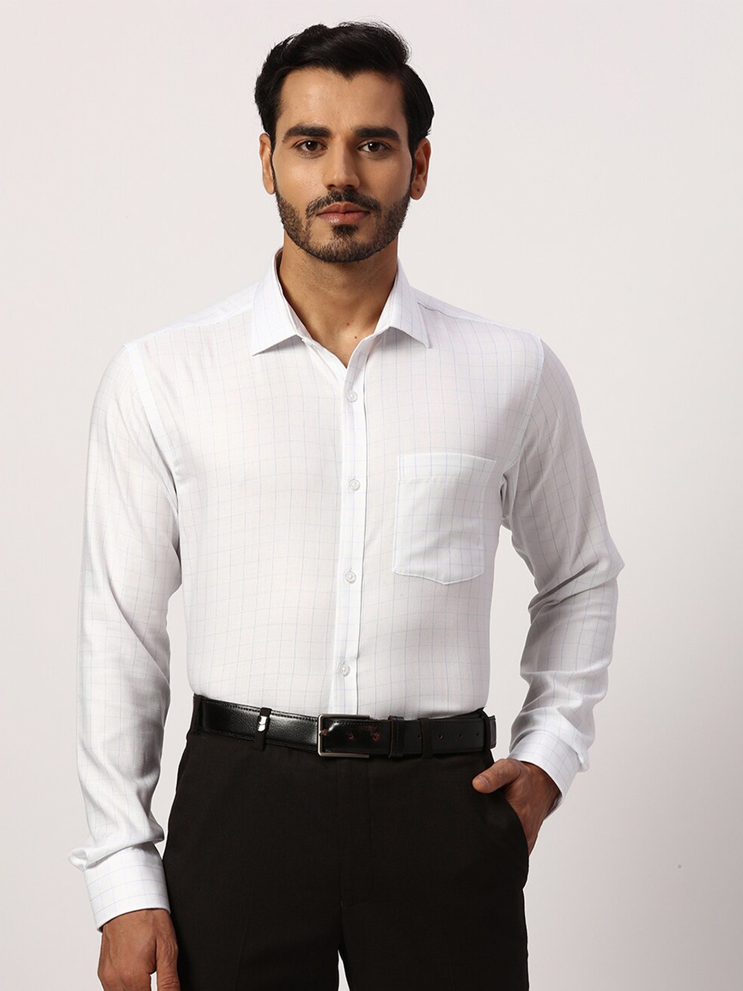 

Park Avenue Slim Fit Grid Tattersall Checks Cotton Formal Shirt, White