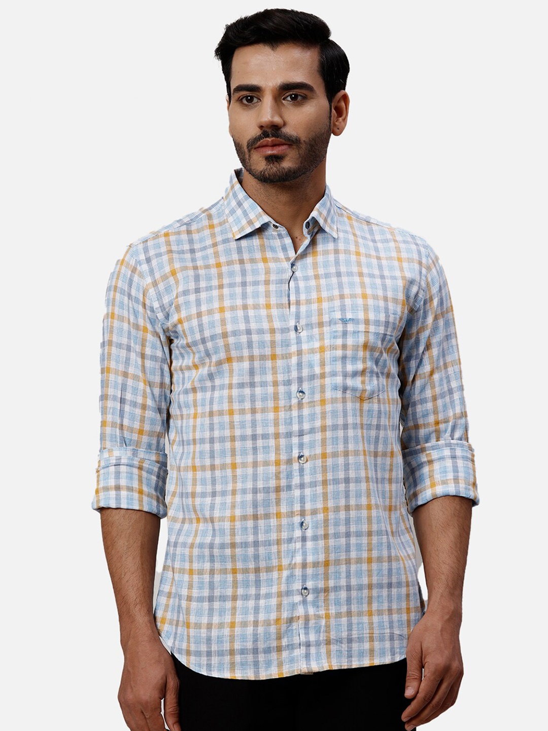 

Park Avenue Slim Fit Checked Casual Shirt, Yellow