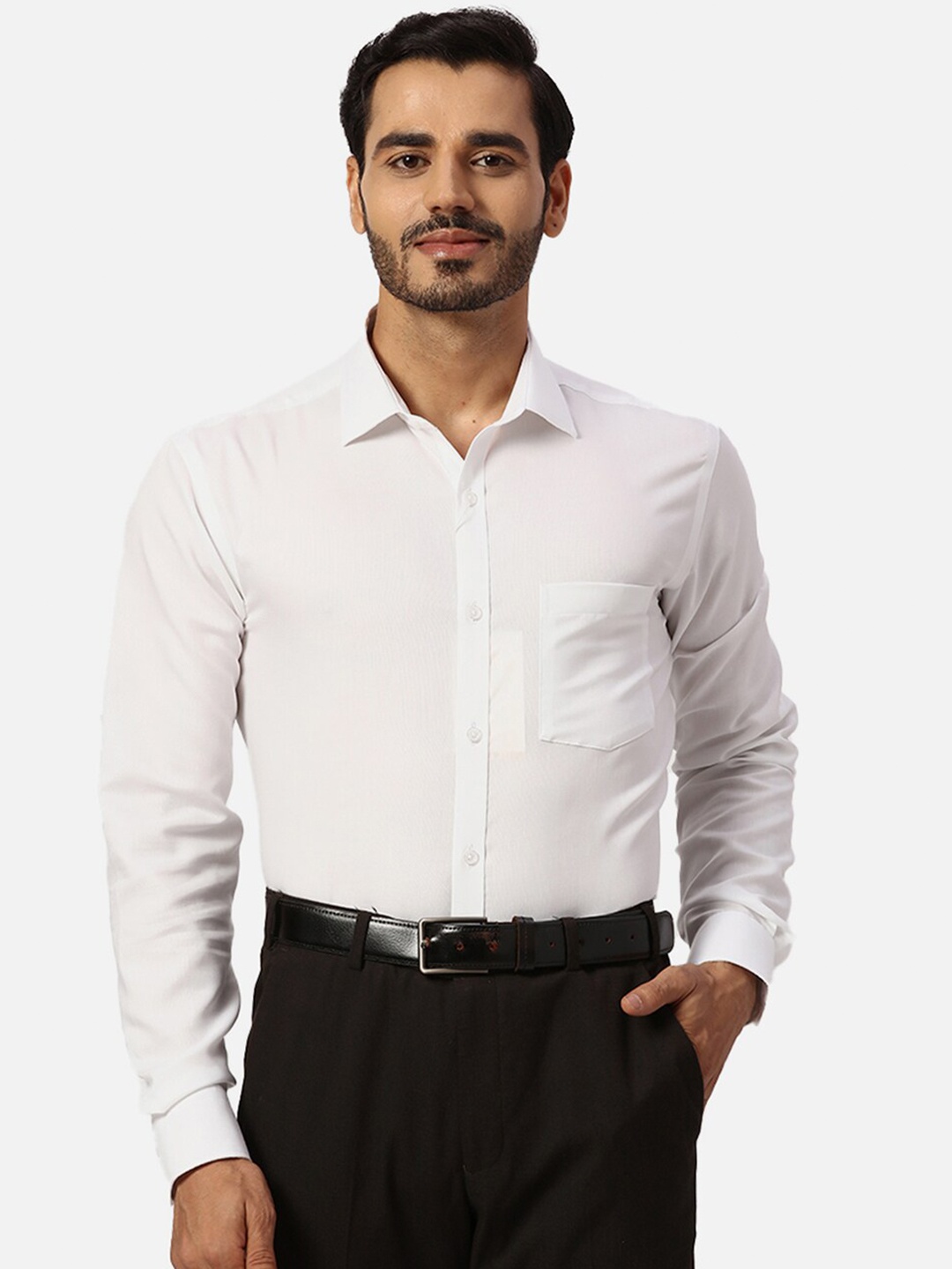 

Park Avenue Spread Collar Slim Fit Opaque Cotton Formal Shirt, White