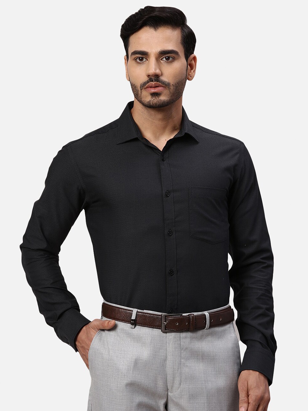 

Park Avenue Spread Collar Slim Fit Opaque Cotton Formal Shirt, Grey