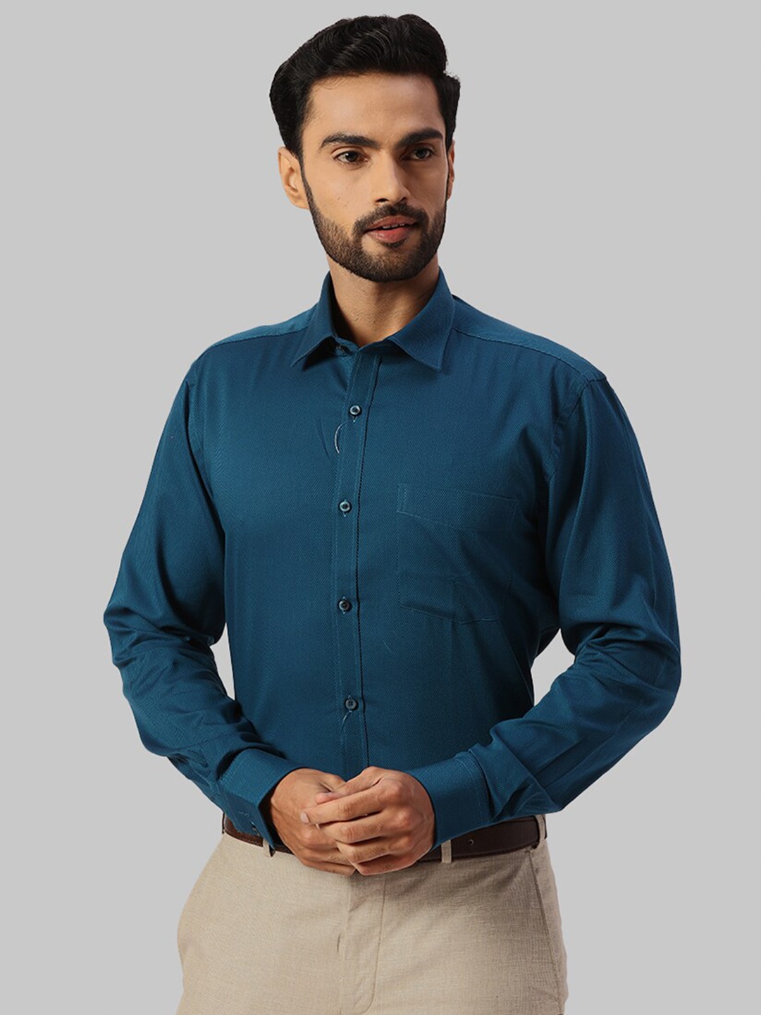 

Park Avenue Spread Collar Slim Fit Opaque Cotton Formal Shirt, Green