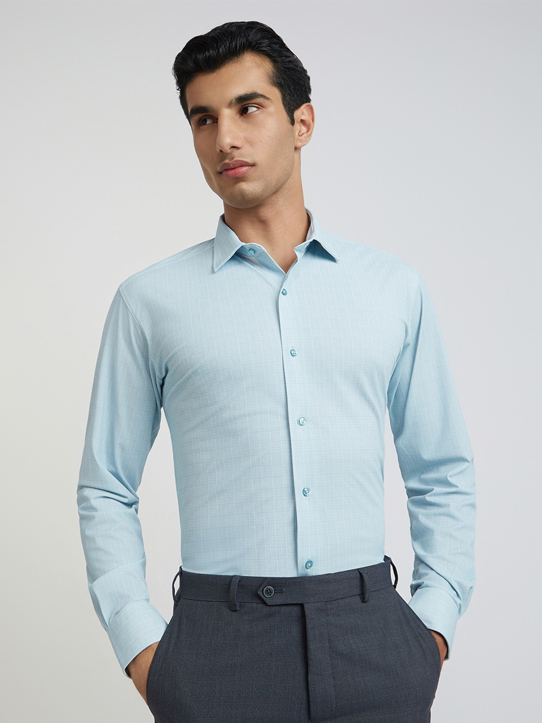 

Park Avenue Slim Fit Opaque Checked Formal Shirt, Blue