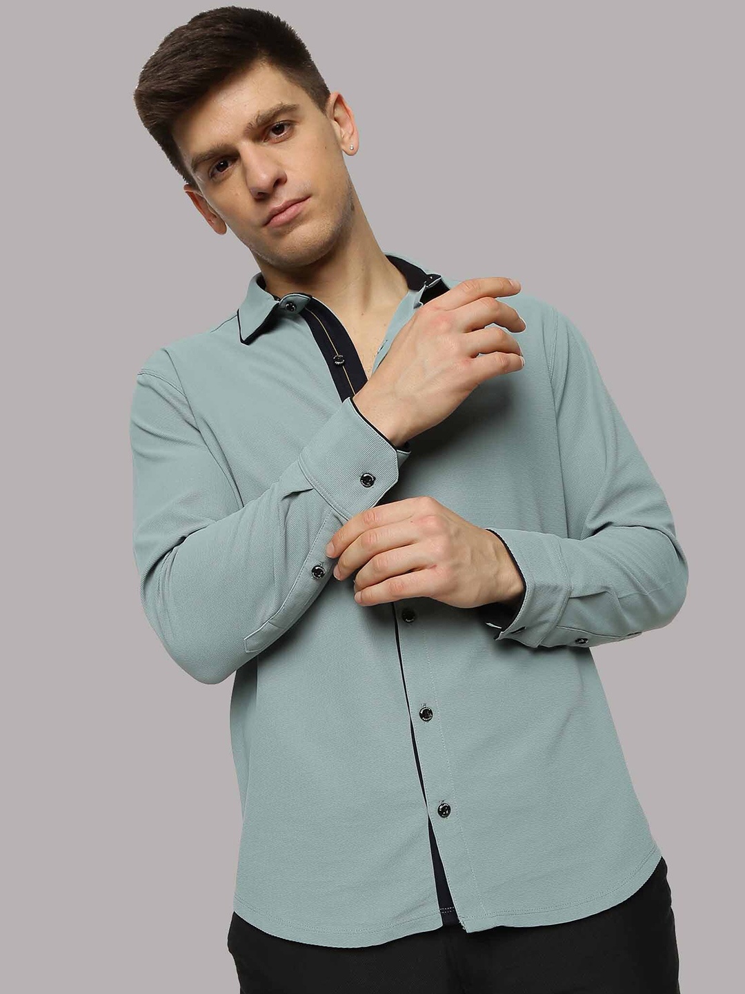 

STELLERS Contrast Collar Classic Opaque Casual Shirt, Sea green