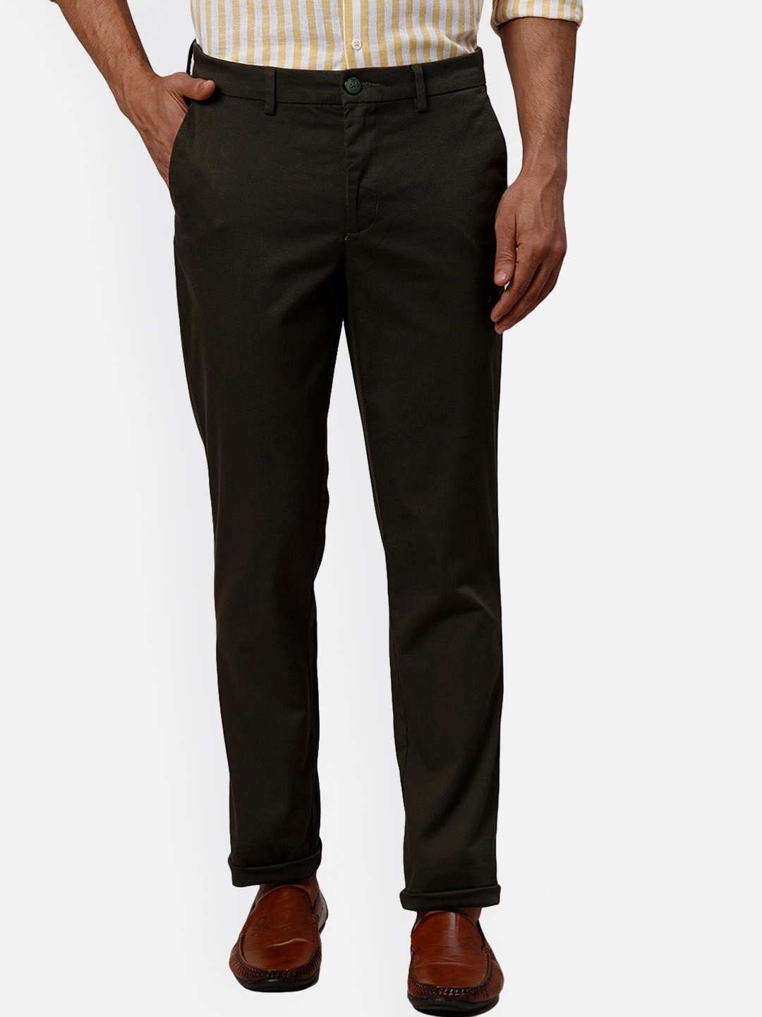 

Park Avenue Men Slim Fit Mid-Rise Chinos Trousers, Green