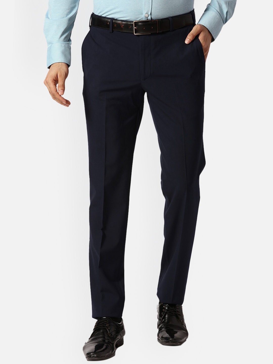 

Park Avenue Men Slim Fit Mid-Rise Formal Trousers, Blue